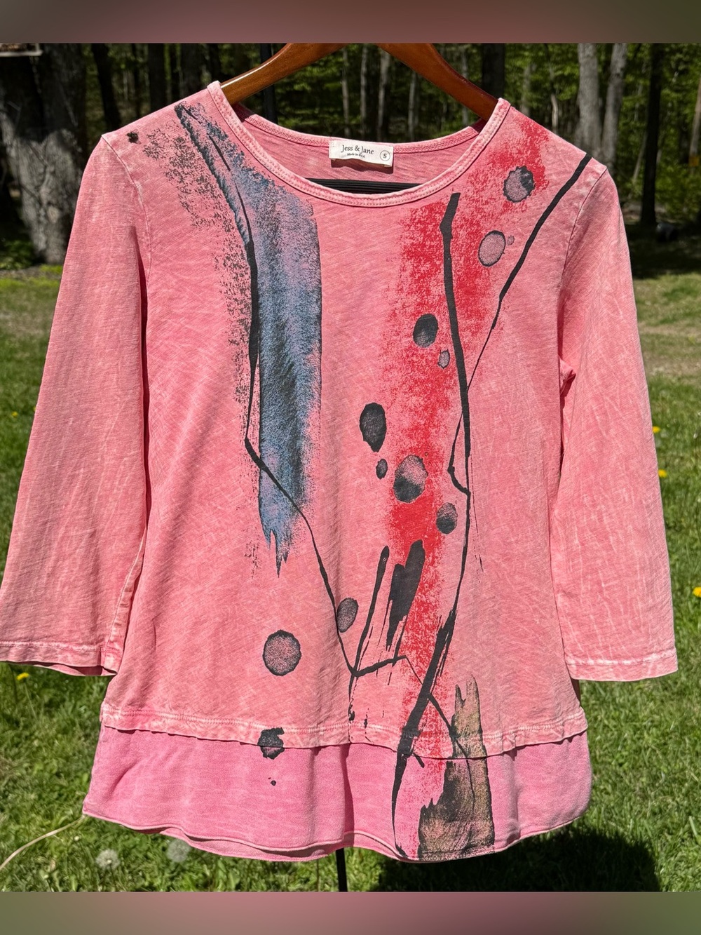 Jess & Jane Women's Pink Long-Sleeve Artistic Layered Tee